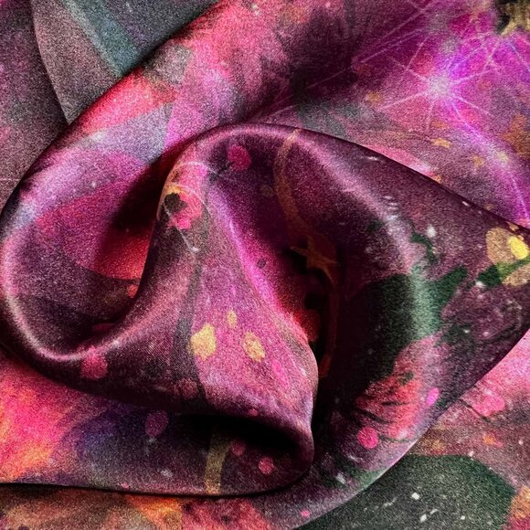 Hot Pink Abstract Cosmic Square Pure Silk Scarf - Picture 4 of 9